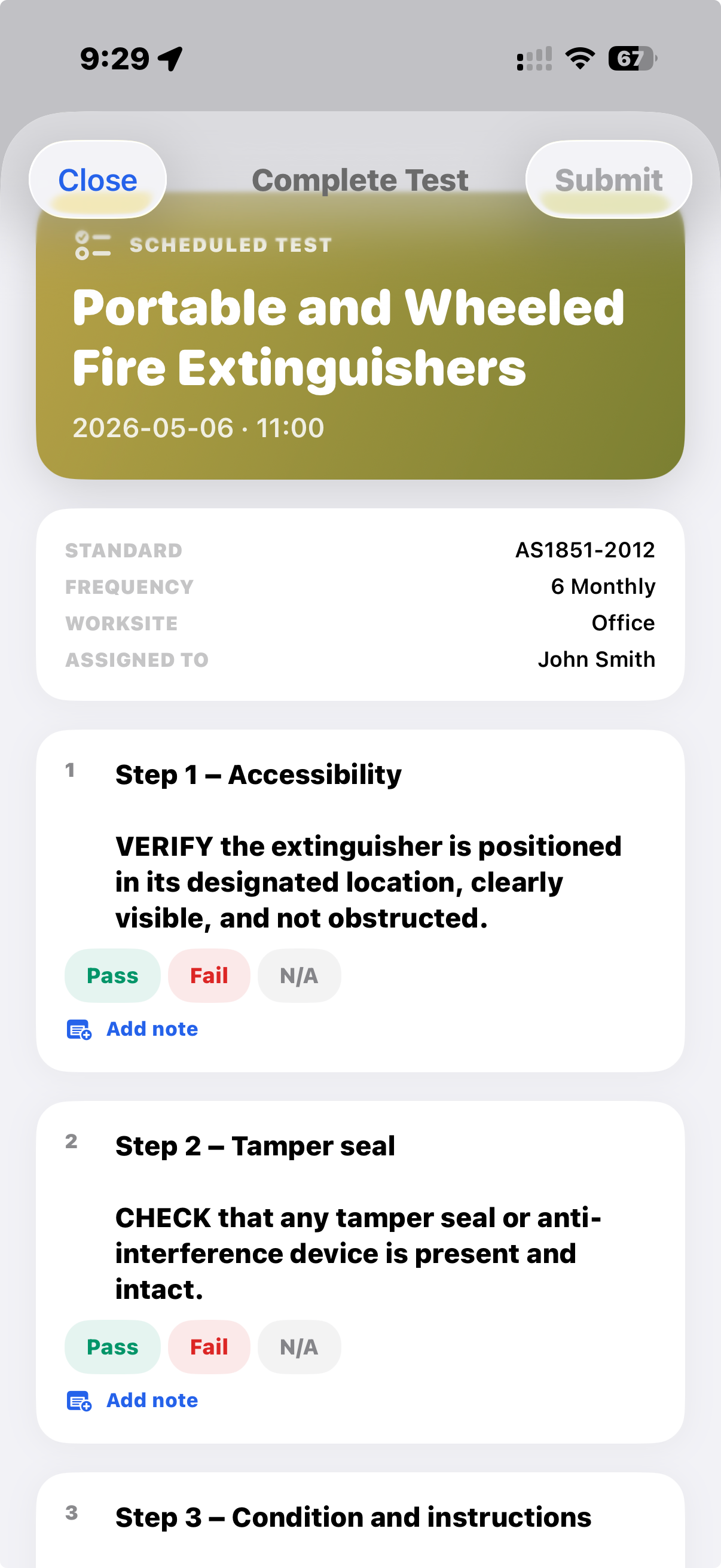 Staff Track field service software — testing app on iPhone