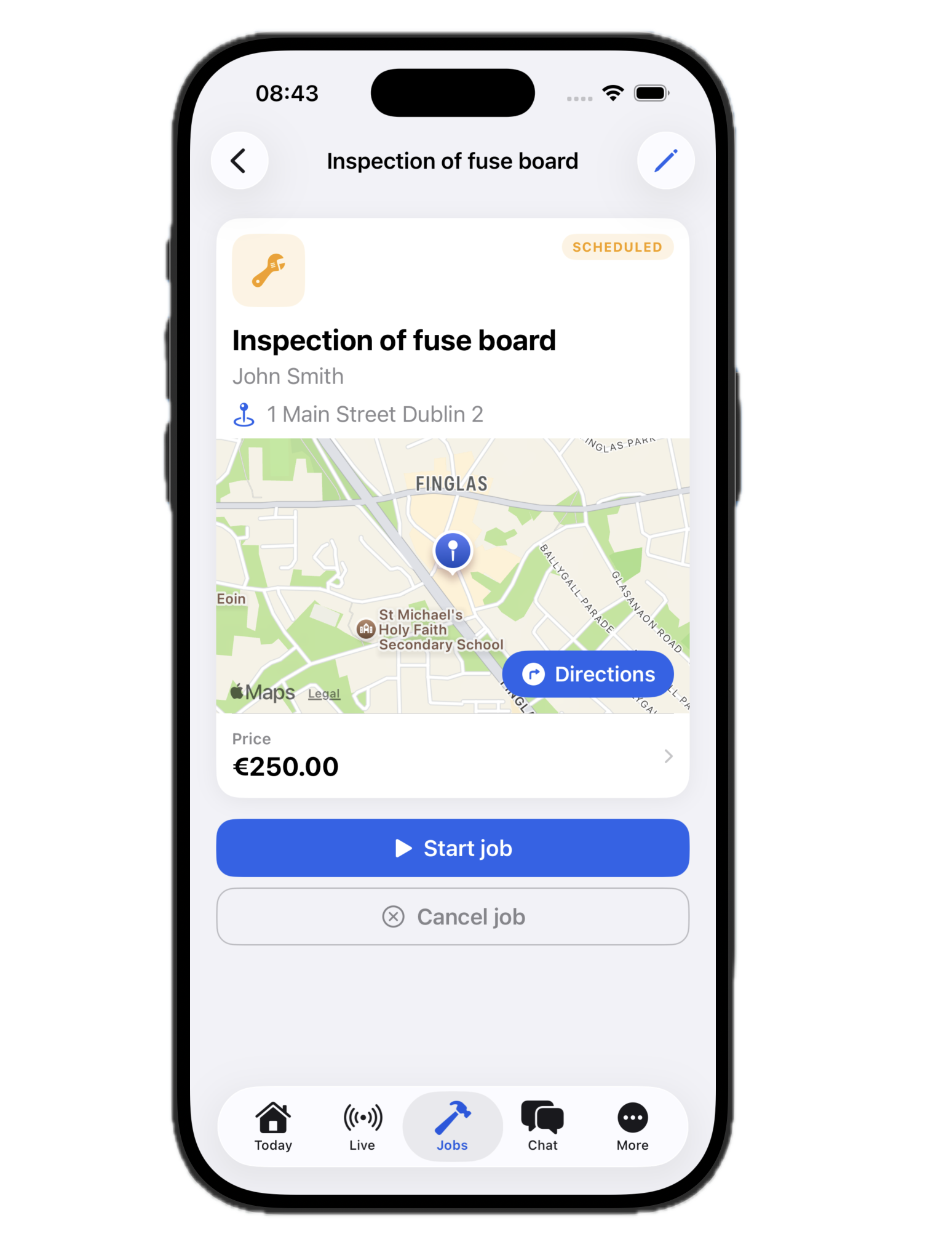 Staff Track service jobs app on iPhone — Simpro alternative